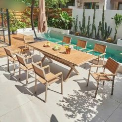 Bộ Bàn Mở Rộng 2m4 8 ghế ngoài trời  composite NT248